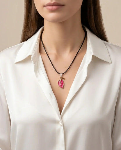 Gold and Pink Leaf Pendant Necklace
