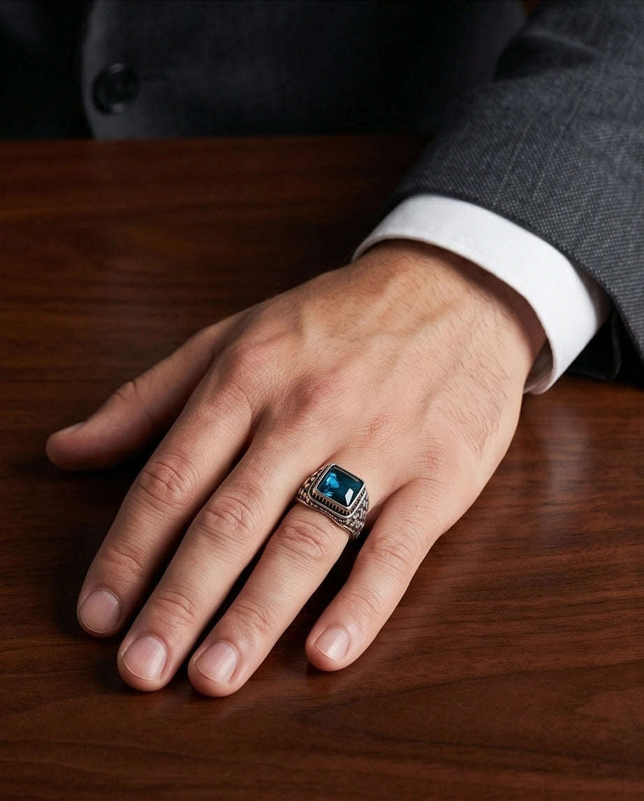 Midnight Cerulean Silver Signet Ring
