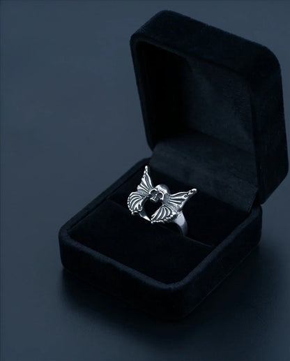 Gothic Sterling Silver Skull Butterfly Ring