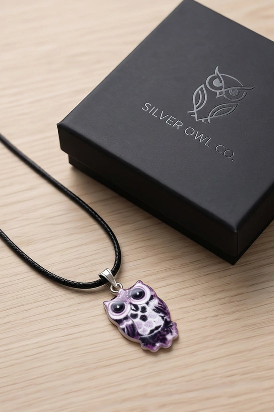 Mystical Purple Watercolor Owl Totem Pendant Necklace