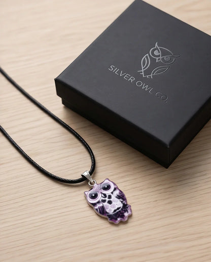 Mystical Purple Watercolor Owl Totem Pendant Necklace