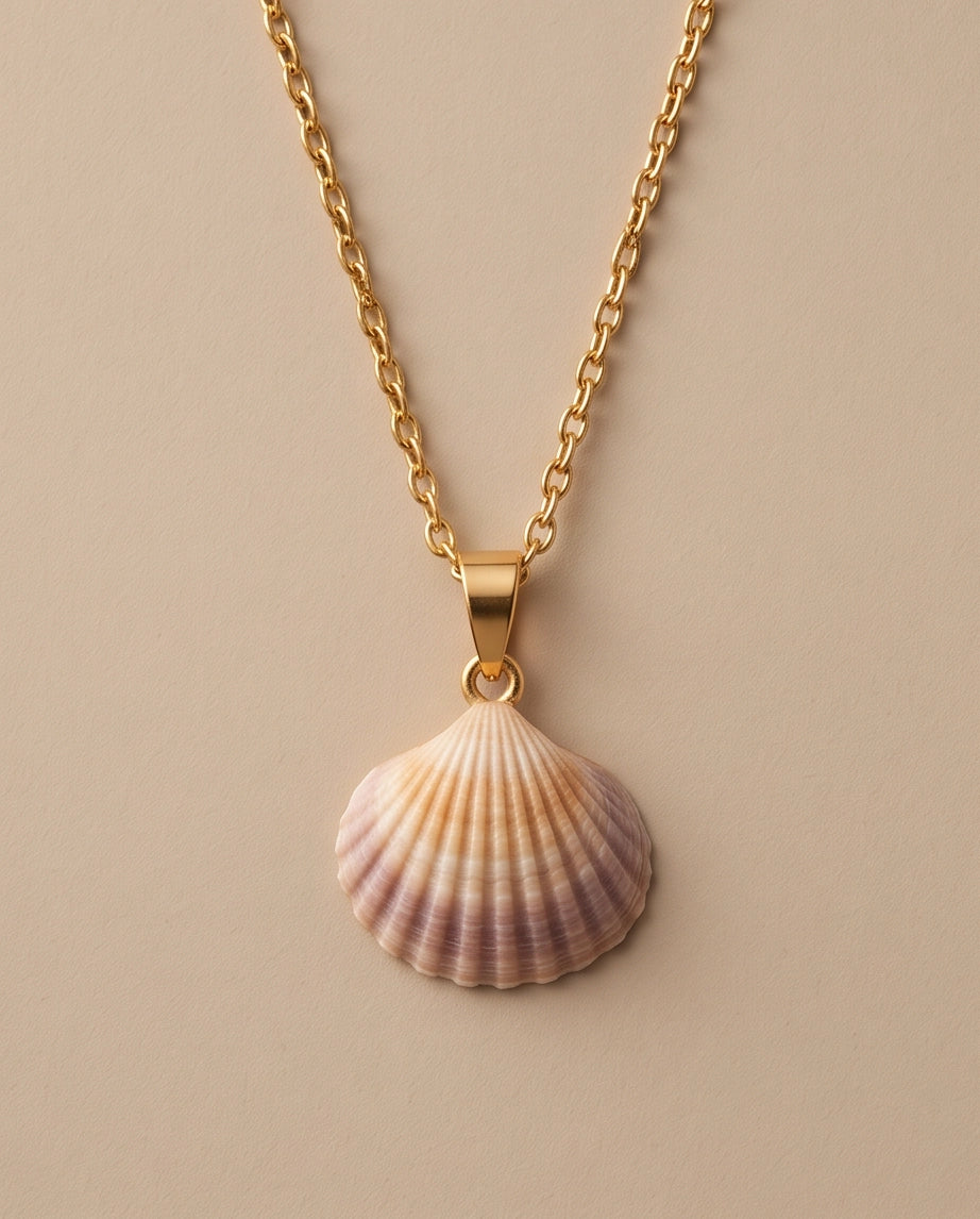 Silver Natural Seashell Pendant Chain Necklace