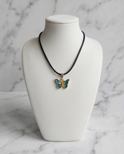 Teal & Gold Butterfly Pendant Necklace