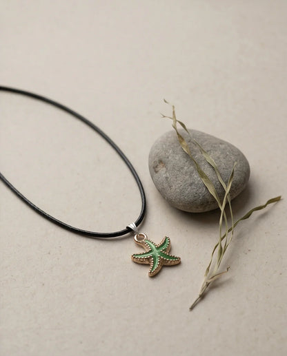 Gold and Textured Green Starfish Necklace
