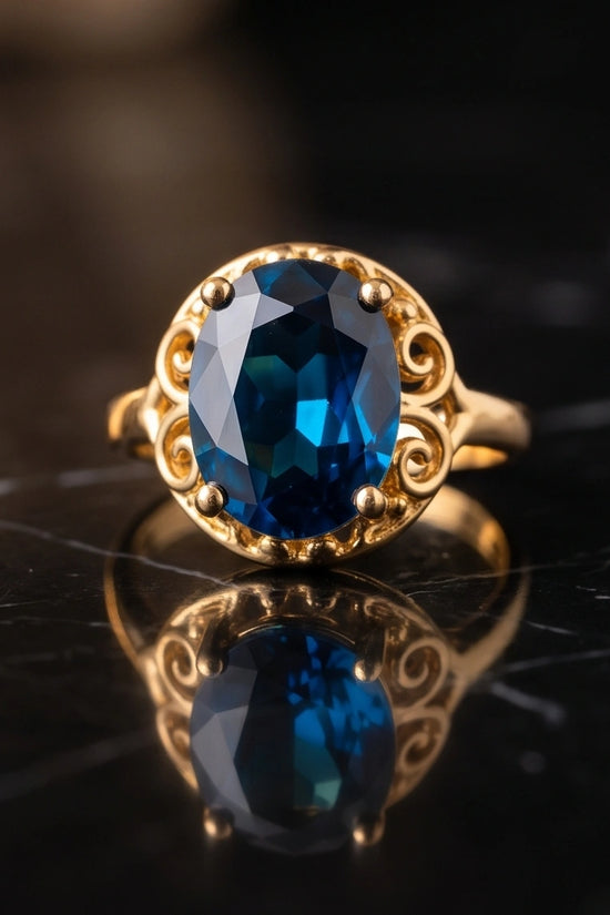 Gold Plated London Blue Oval Baroque Ring