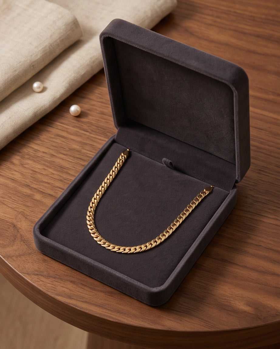 Textured Gold Cuban Link Chain Necklace