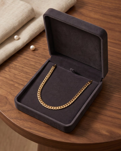 Textured Gold Cuban Link Chain Necklace