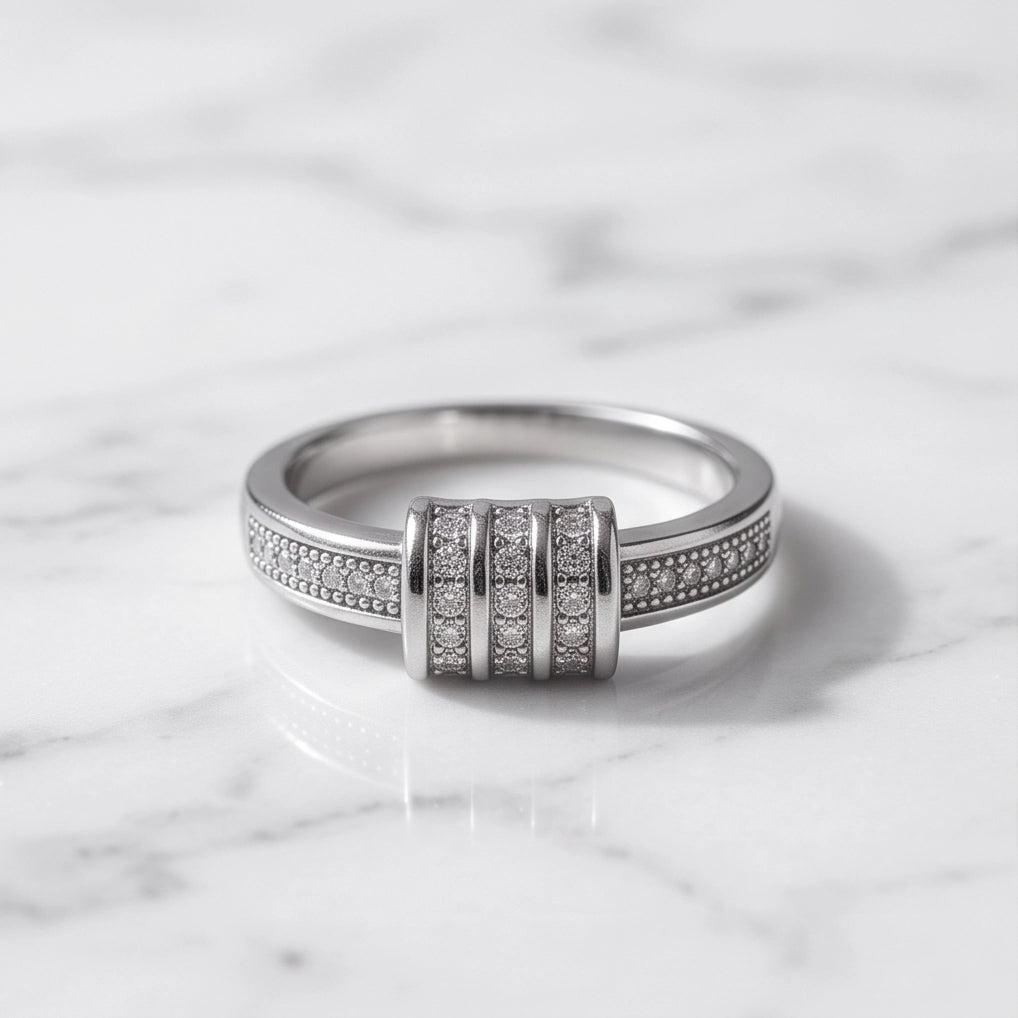 Triple-Barrel Pavé Station Band Ring