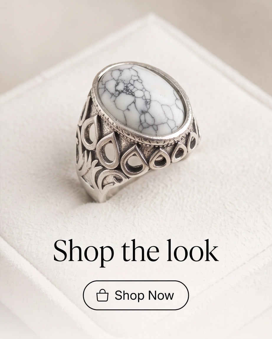 Howlite Cabochon Filigree Silver Ring