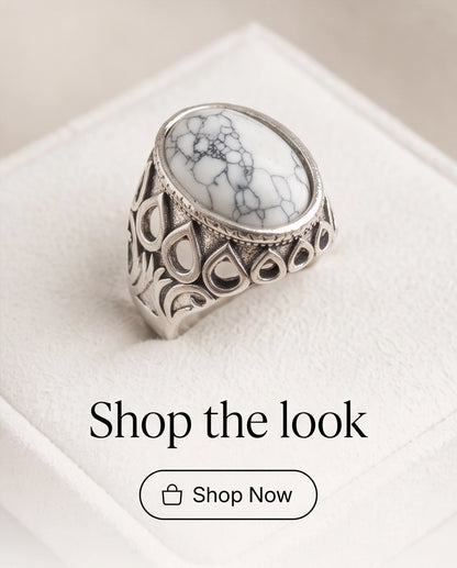 Howlite Cabochon Filigree Silver Ring