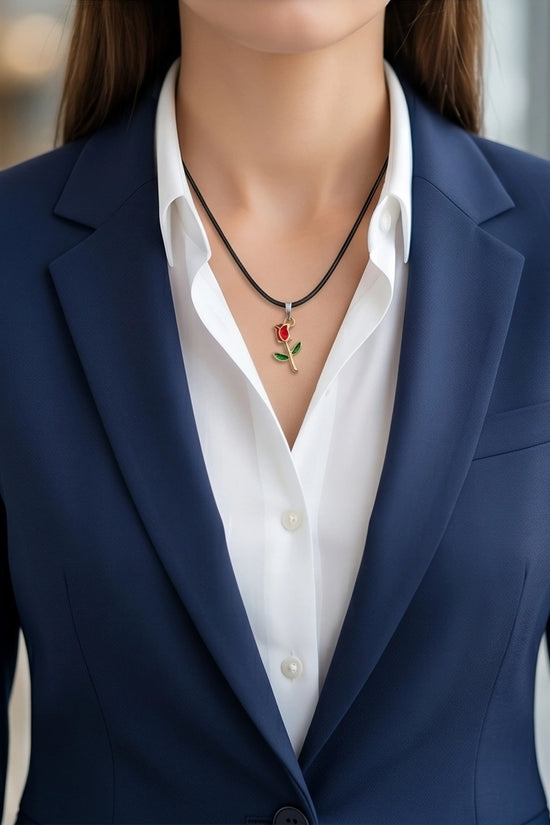 Gold and Red Rose Pendant Necklace