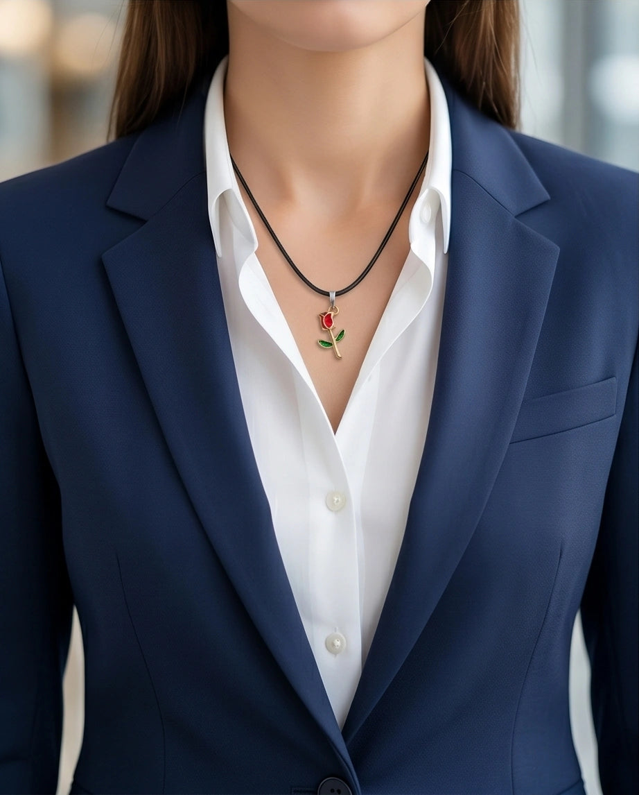 Gold and Red Rose Pendant Necklace