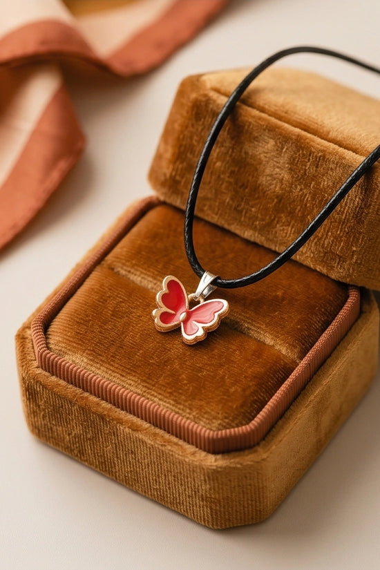 Gold and Red Butterfly Pendant Necklace