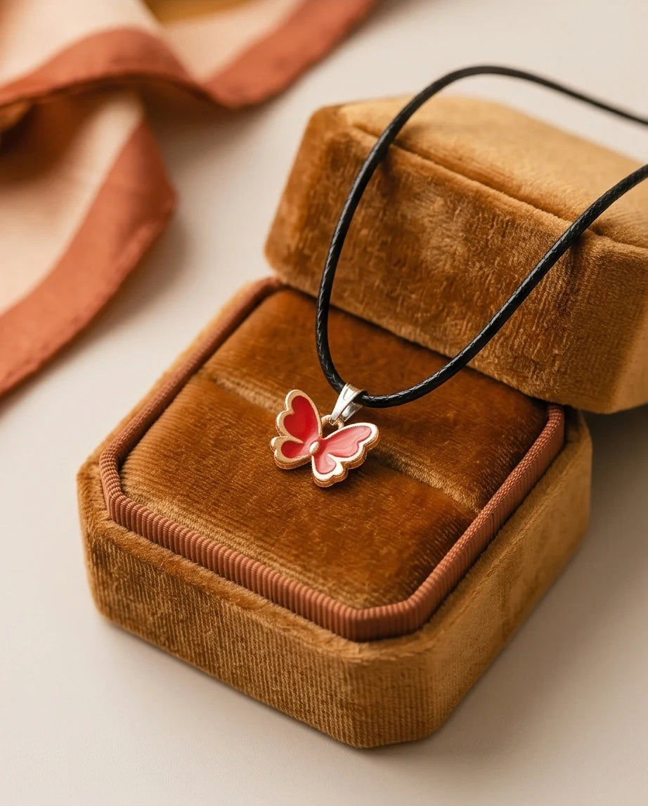 Gold and Red Butterfly Pendant Necklace