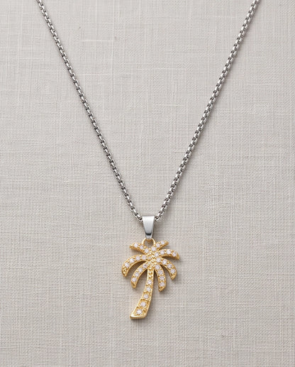 Gold Crystal Pavé Palm Tree Pendant Necklace