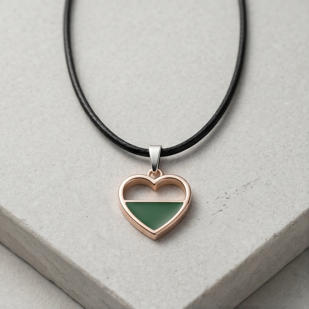 Gold and Green Geometric Heart Necklace