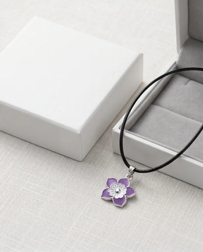 Delicate Lavender and White Layered Floral Enamel Pendant Necklace