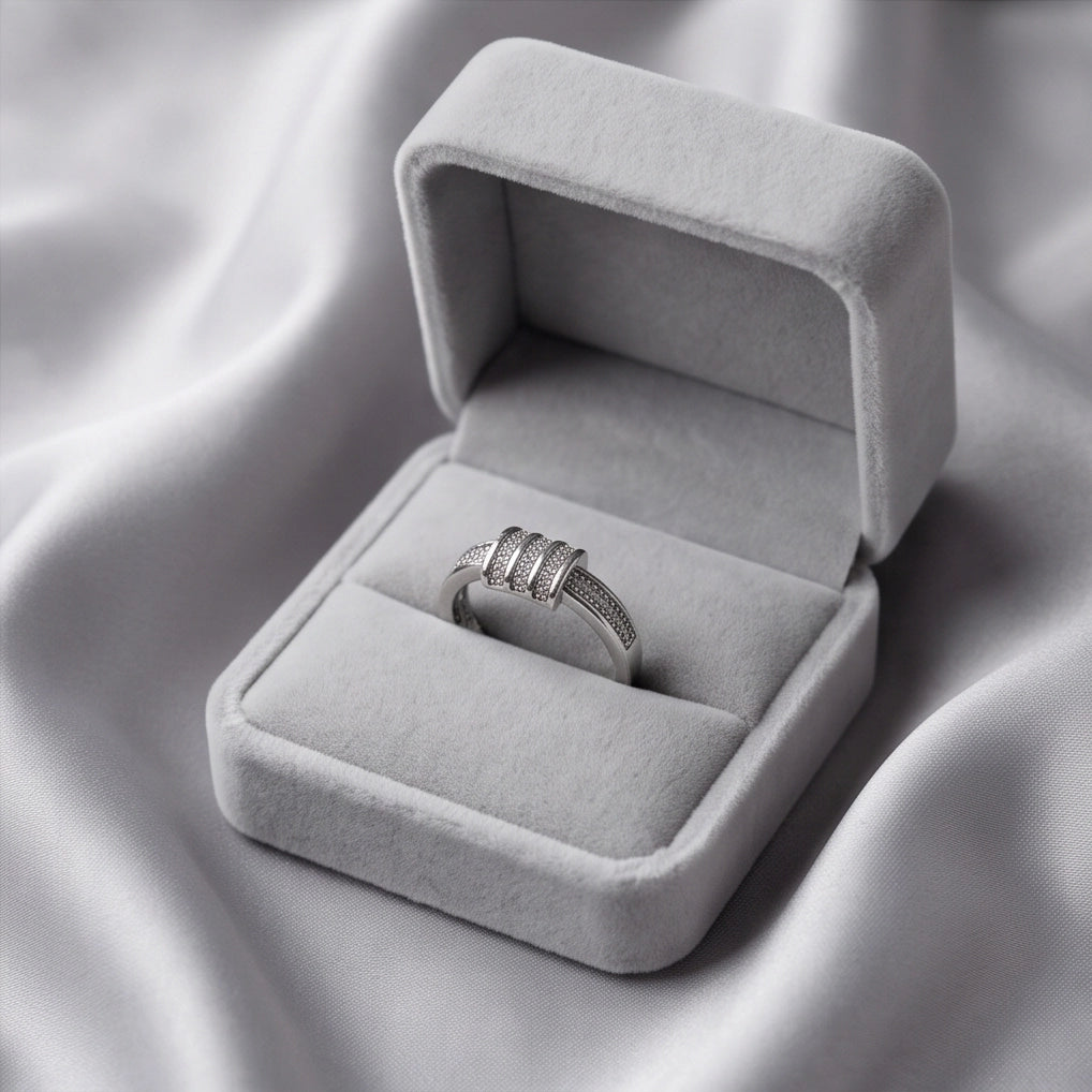 Triple-Barrel Pavé Station Band Ring