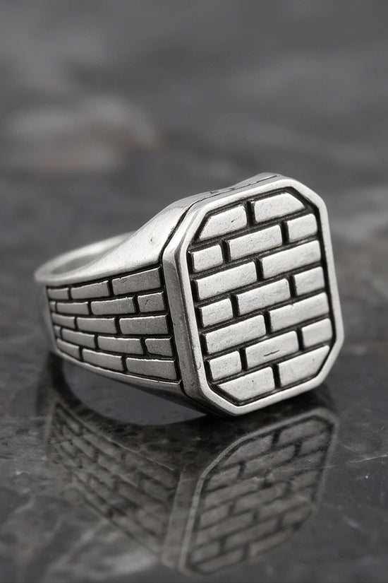 Vintage Sterling Silver Industrial Brick Wall Signet Ring