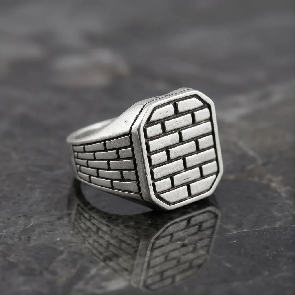Vintage Sterling Silver Industrial Brick Wall Signet Ring