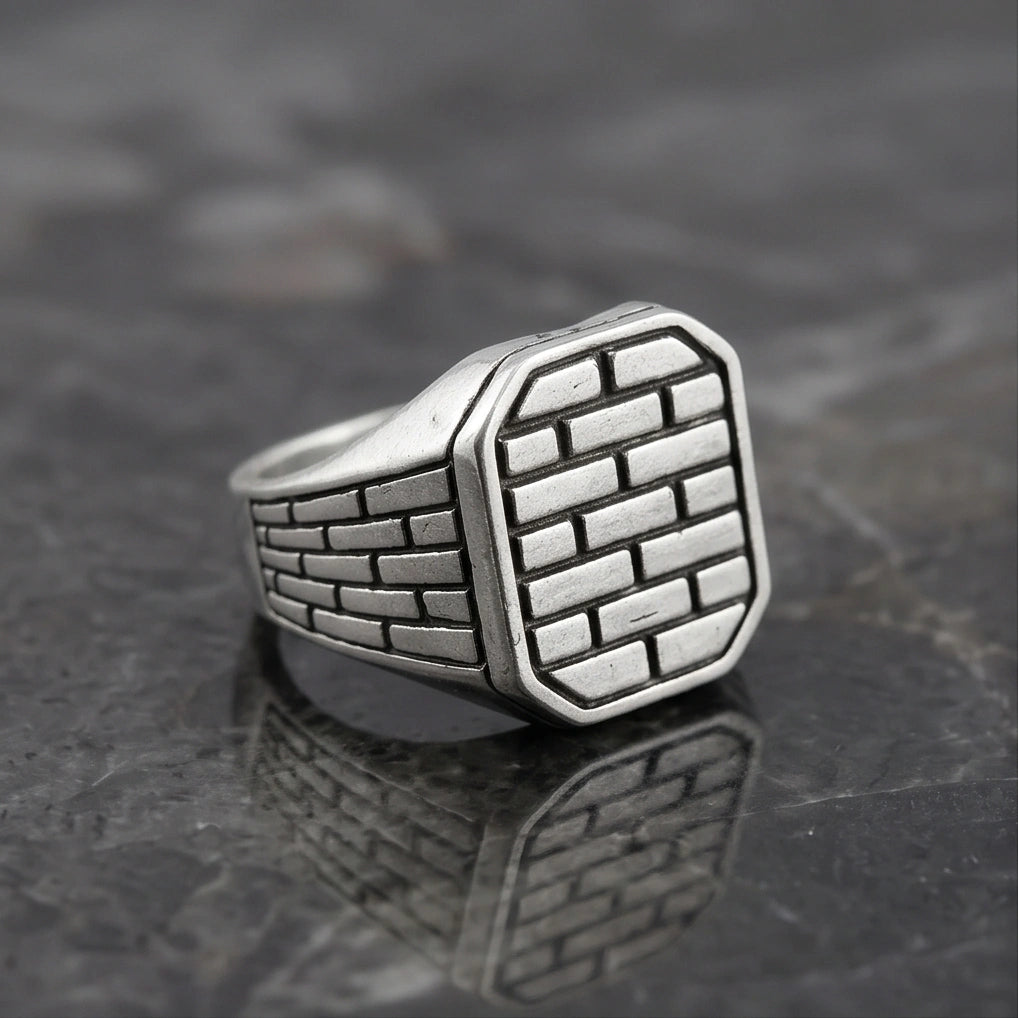 Vintage Sterling Silver Industrial Brick Wall Signet Ring