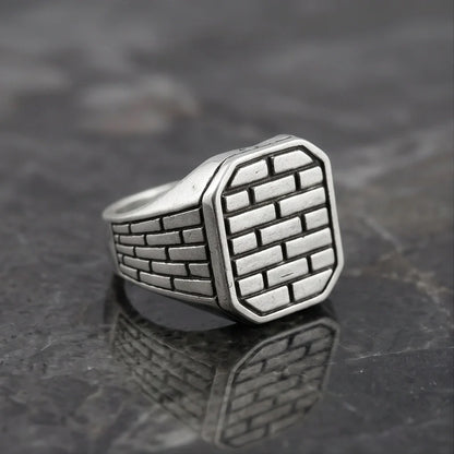 Vintage Sterling Silver Industrial Brick Wall Signet Ring