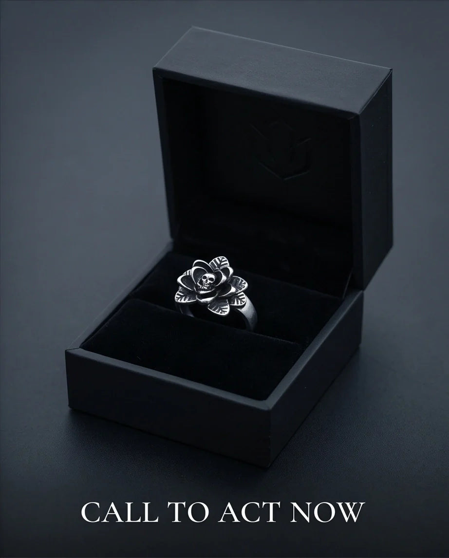 Gothic Sterling Silver Skull Rose Ring