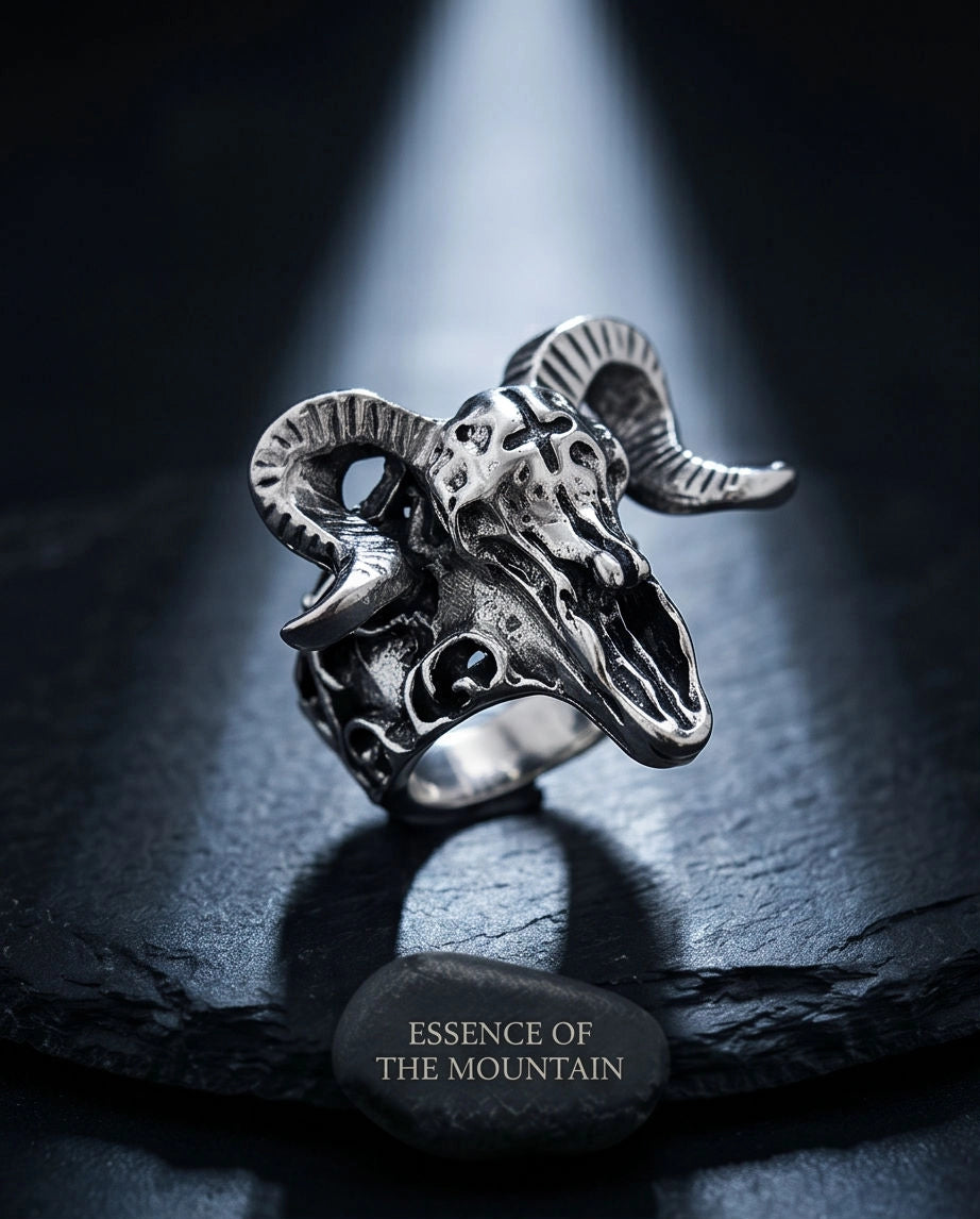 Oxidized Silver Ram Skull Sculpted Ring