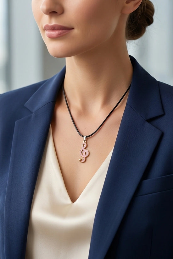 Gold and Pink Treble Clef Necklace