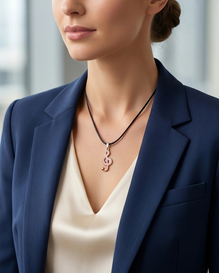Gold and Pink Treble Clef Necklace