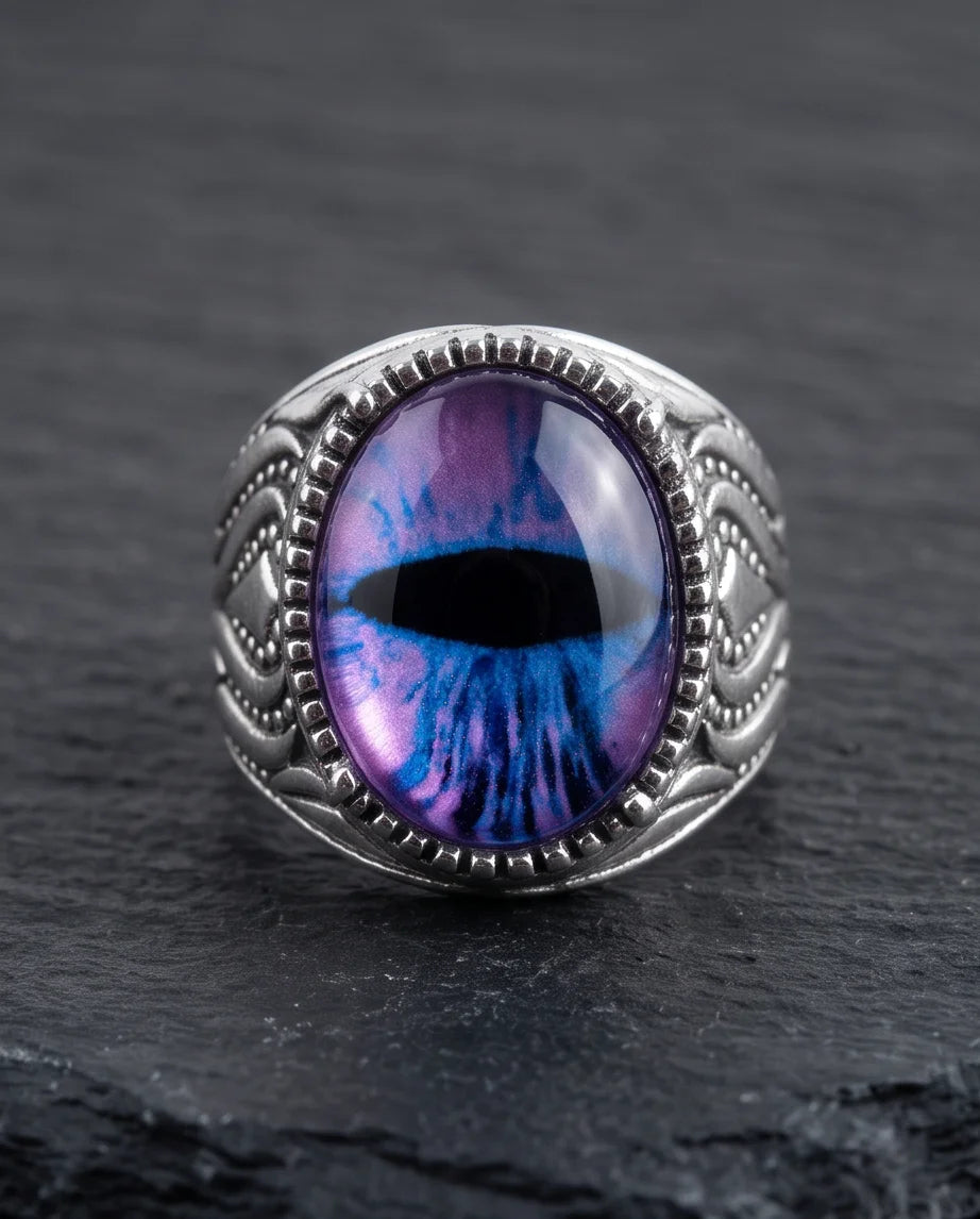 Nebula Slit-Pupil Beaded Silver Ring