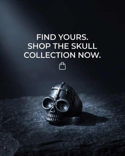 Matte Black Gothic Cross-Embossed Anatomical Skull Ring