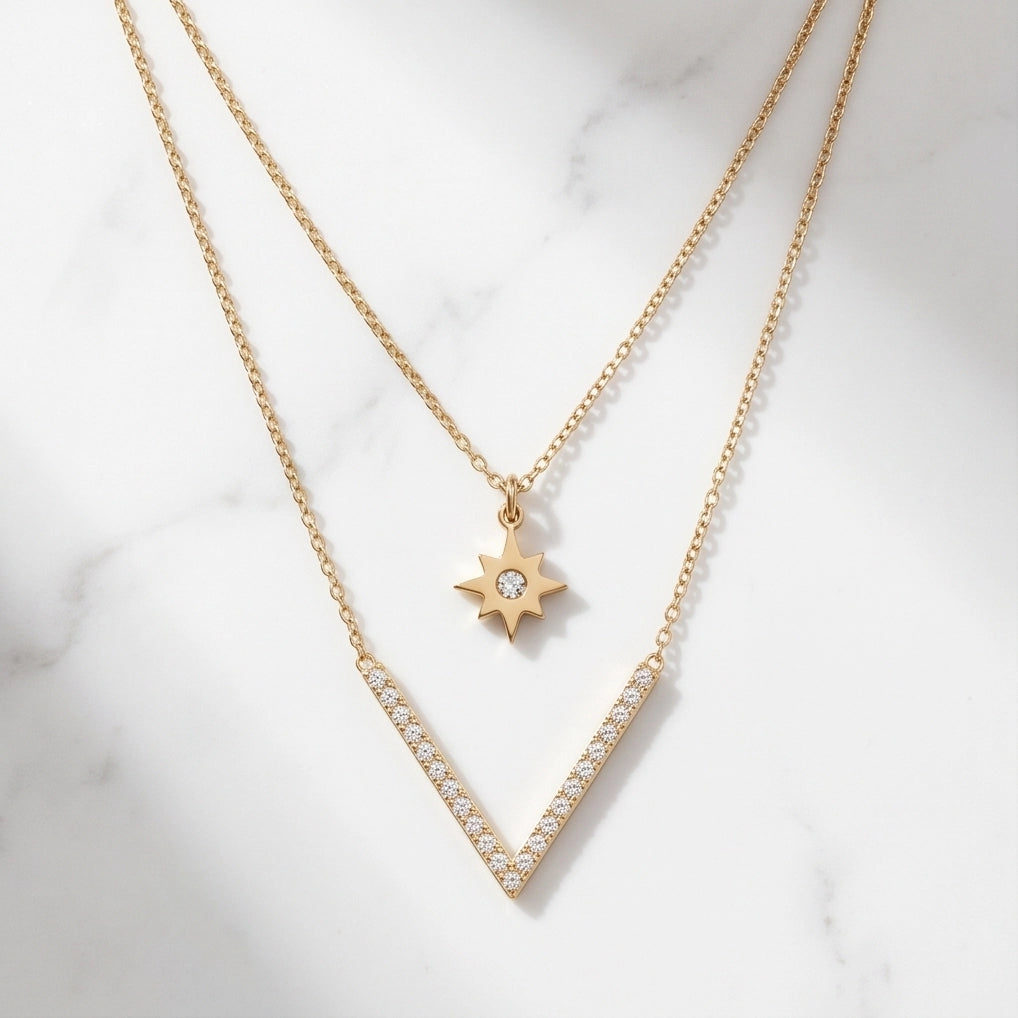Gold Layered Star & V-Bar Necklace