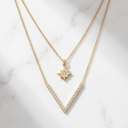 Gold Layered Star & V-Bar Necklace