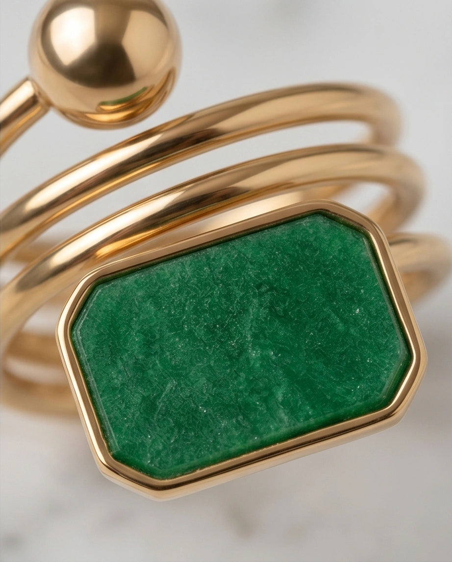 Golden Malachite Orbital Statement Ring