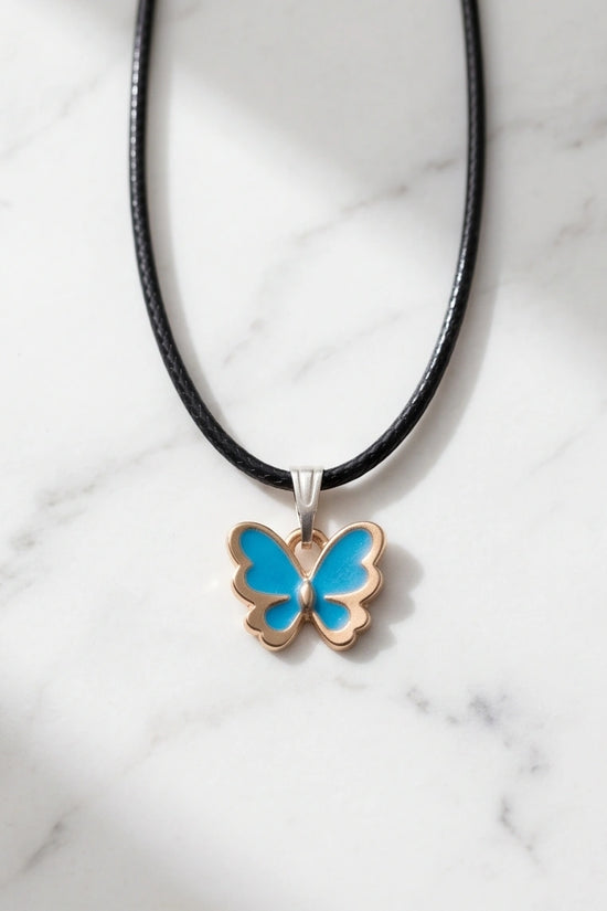 Gold and Turquoise Blue Butterfly Necklace