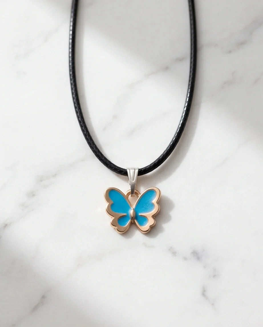 Gold and Turquoise Blue Butterfly Necklace