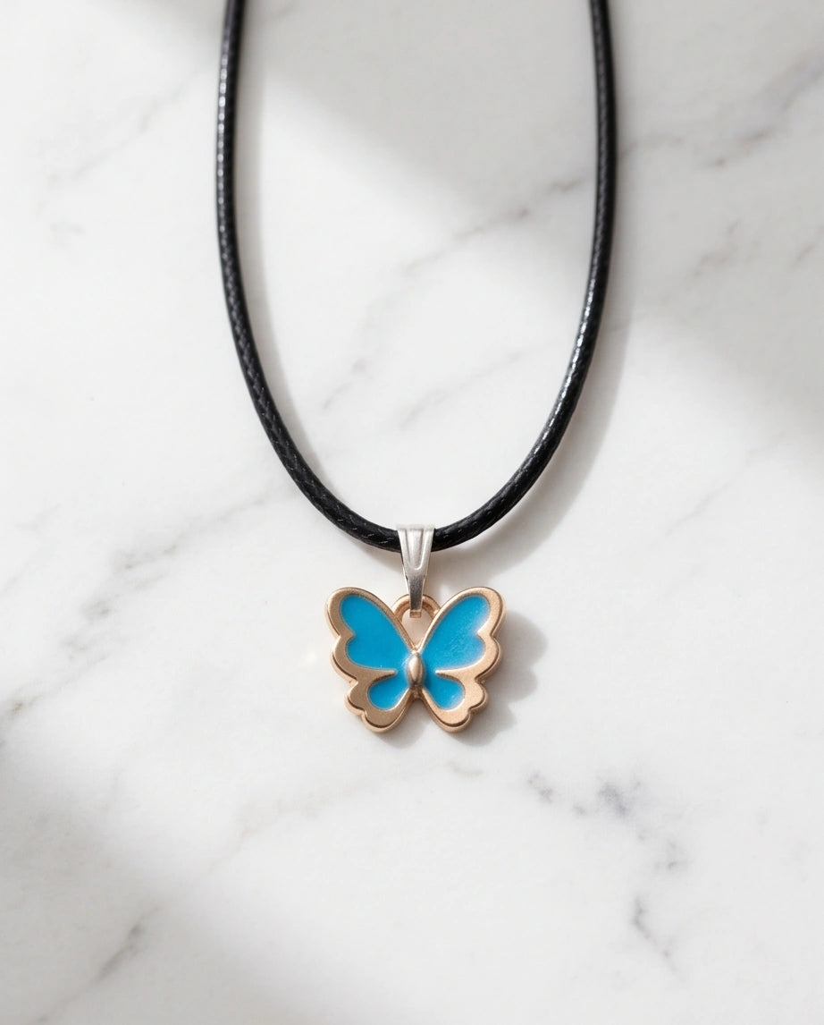Gold and Turquoise Blue Butterfly Necklace