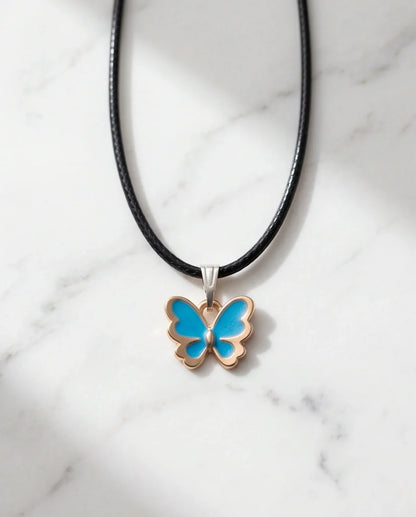 Gold and Turquoise Blue Butterfly Necklace