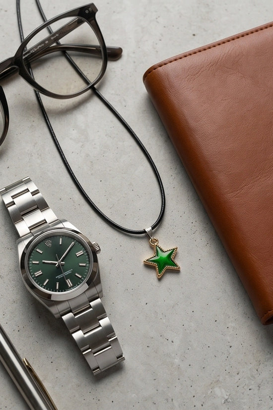 Gold and Green Star Pendant Necklace