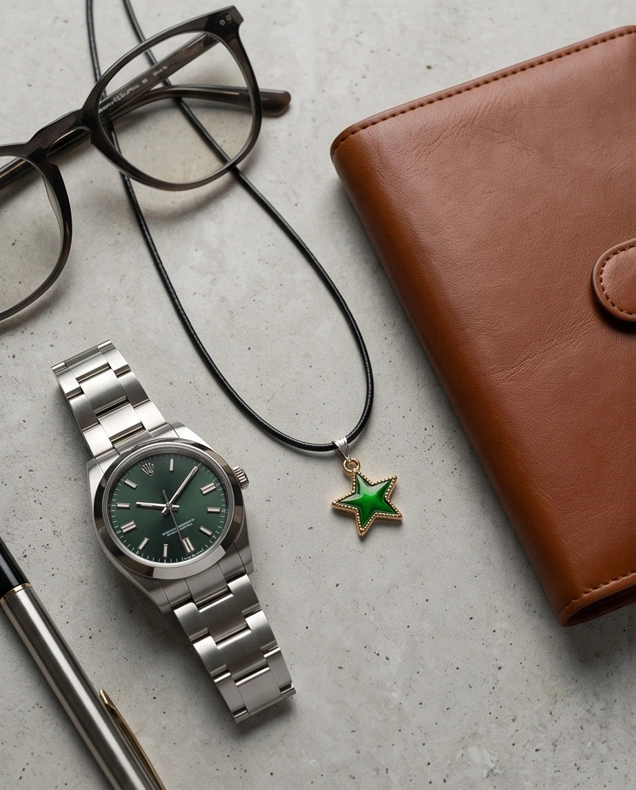Gold and Green Star Pendant Necklace
