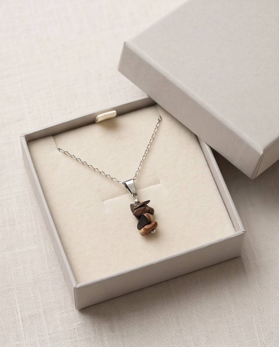 Silver Stacked Raw Tiger's Eye Chip Stone Pendant Necklace