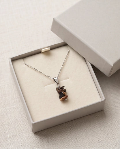 Silver Stacked Raw Tiger's Eye Chip Stone Pendant Necklace