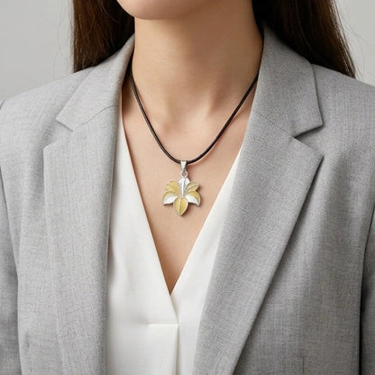 Elegant Pastel Yellow and White Lily Enamel Pendant Necklace