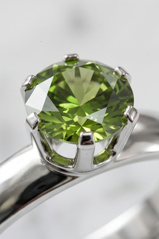 Sterling Silver Round-Cut Olive Green Solitaire Ring