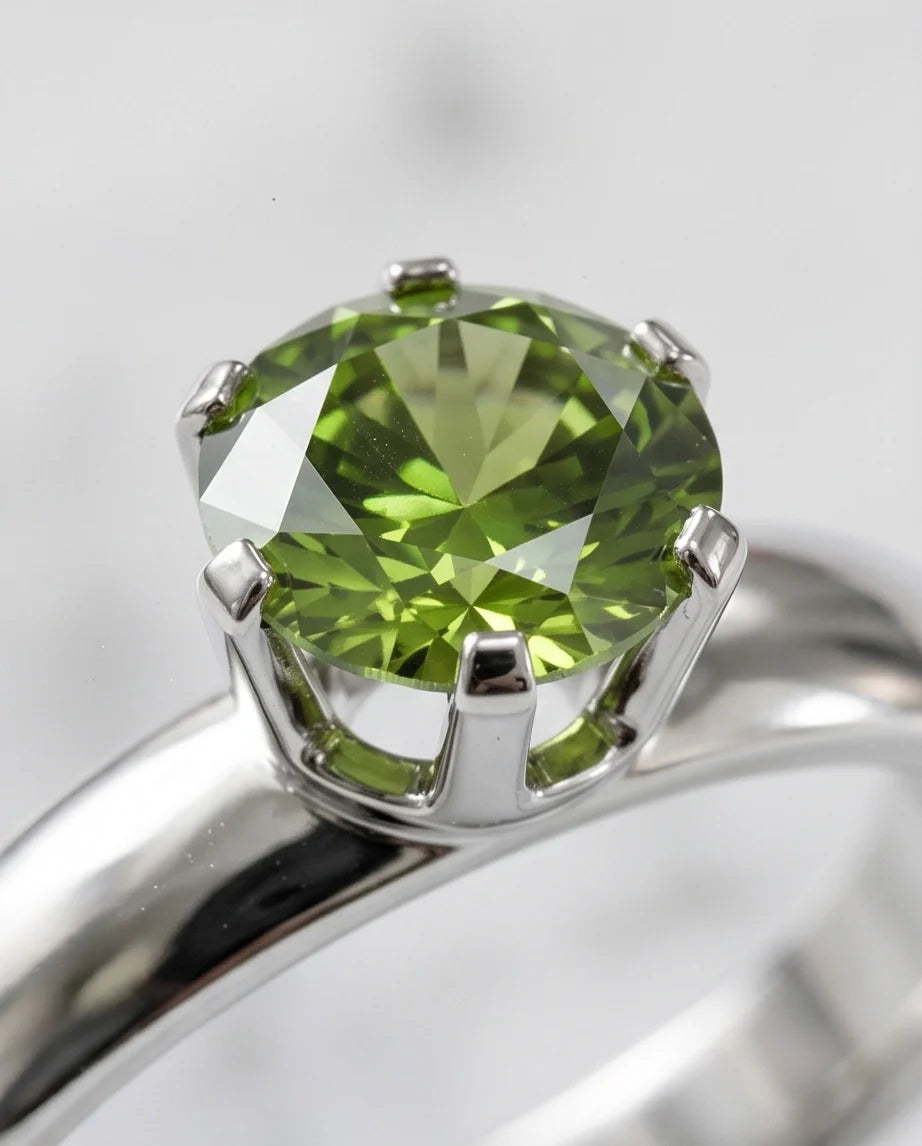Sterling Silver Round-Cut Olive Green Solitaire Ring