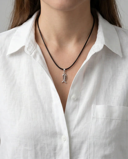 Silver Quirky Fishbone Pendant Necklace