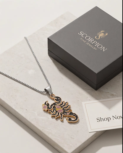 Gold Floral Scorpion Enamel Chain Necklace