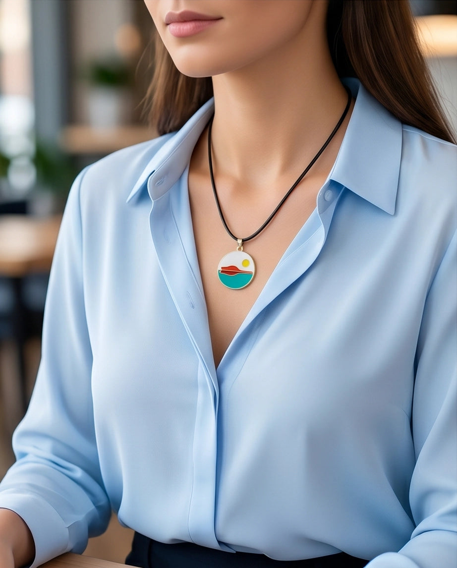 Minimalist Landscape Medallion Cord Necklace