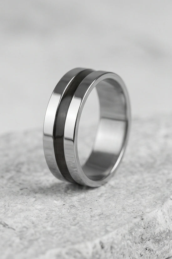 Minimalist Dual-Tone Silver and Black Band Ring